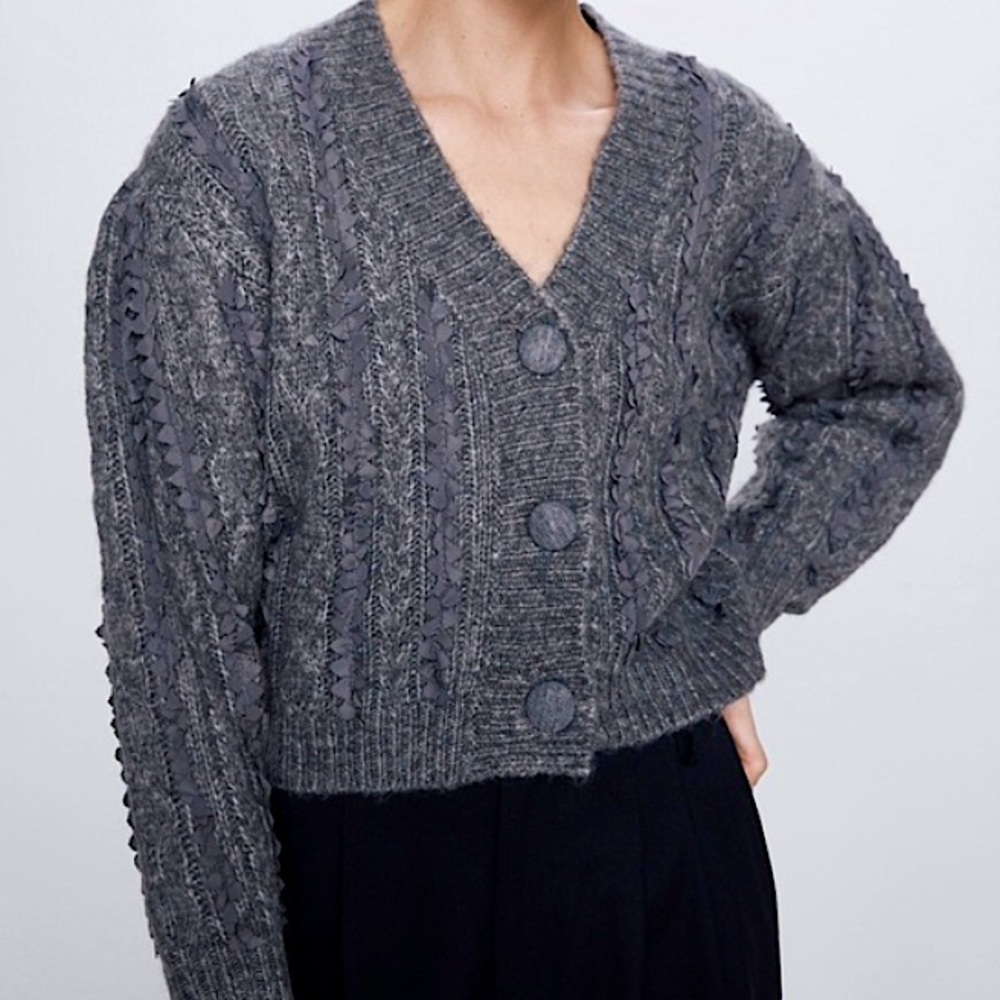 Zara Charcoal Cable Knit Button Cardigan